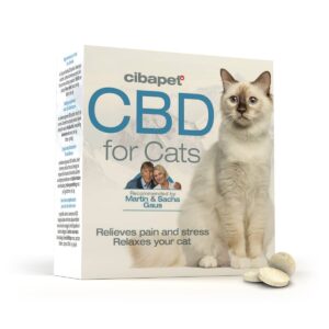 En æske CBD kapsler til katte (1,3mg) til katte.