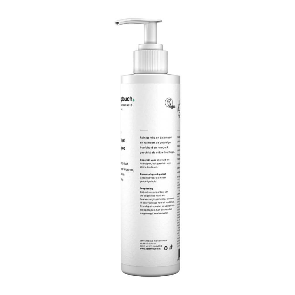 En Hemptouch blid shampoo & shower gel (250 ml) flaske med en hvid låg på en hvid baggrund.